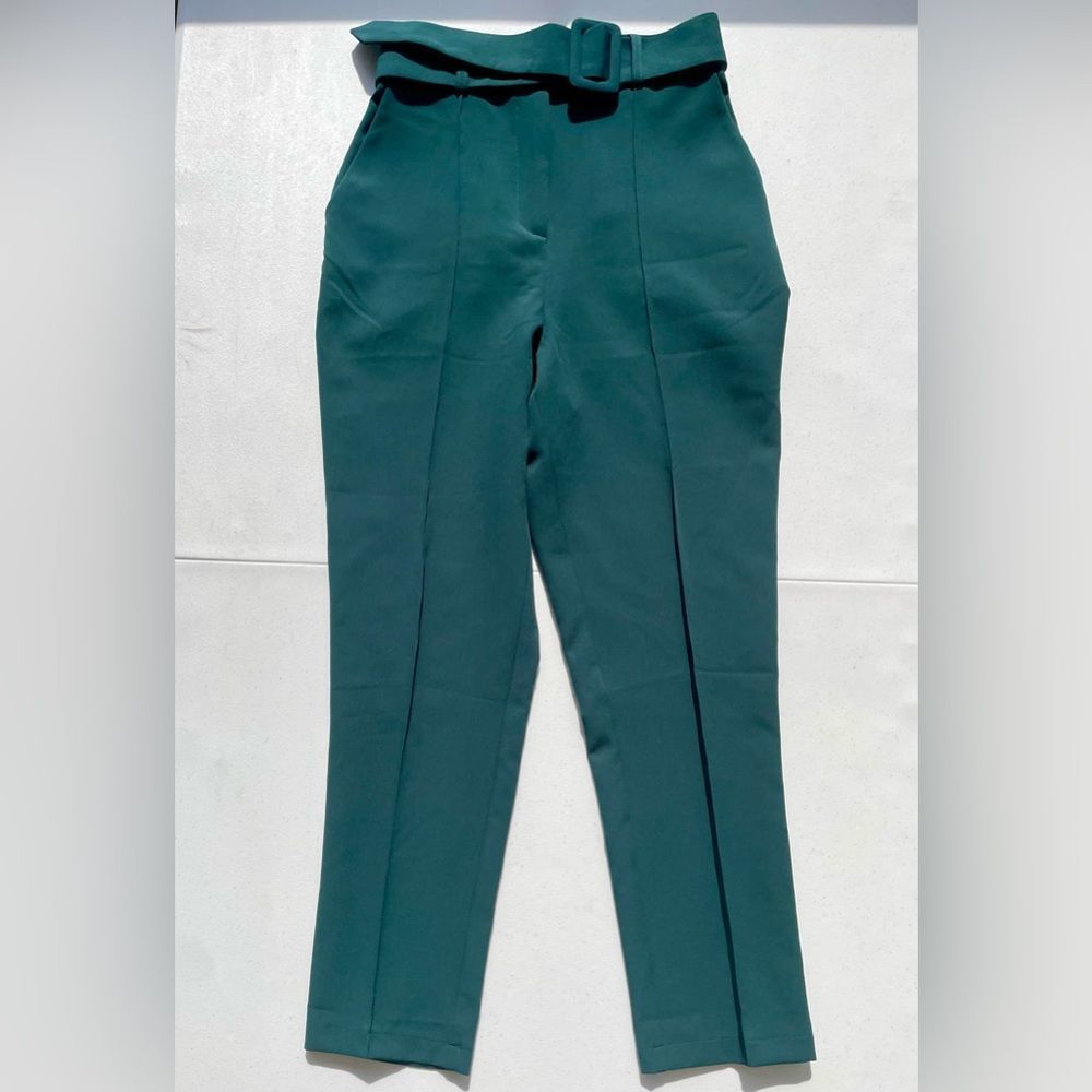 ASOS Green High Waist Belted Tapered Dress Pants Size UK 8 US 4
